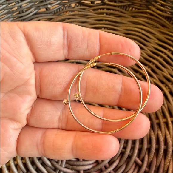 14K Rose Gold Hoop Earrings with Cubic Zirconia Accent - Women Jewelry - Picture 6 of 7